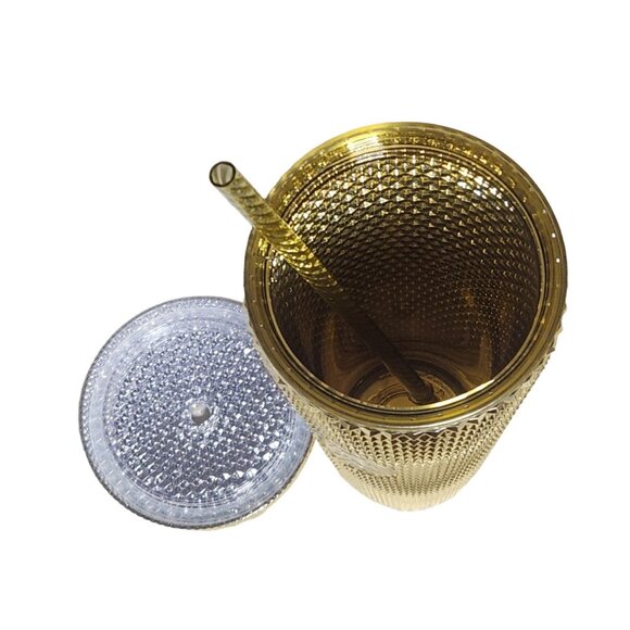 Starbucks Holiday 2022 Gold Bling Studded Venti 24 oz Cold Cup Tumbler w/ Straw - Picture 3 of 7